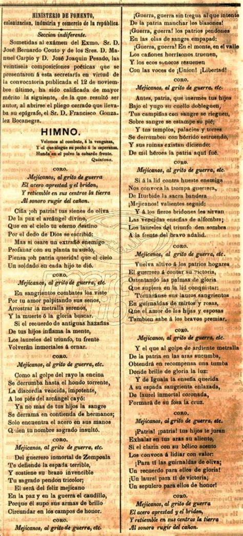 Lienzo Tela Canvas Letra Himno Nacional Mexicano 1854 45x70 Envío Gratis