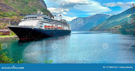 Cruise Ship In Harbour Of Flam Sognefjord District Aurland Norway