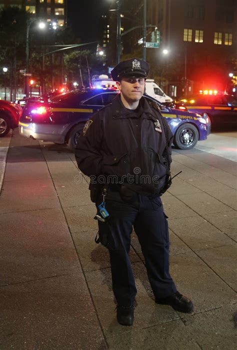 Nypd Officer At The Crime Scene Near A Terror Attack Site In Lower