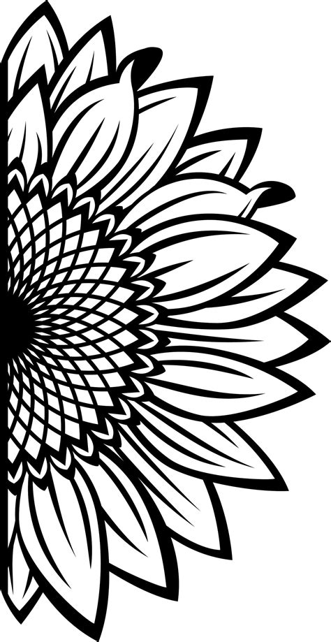 Split Sunflower For Design Svg File Half Flower Png Clipart Etsy