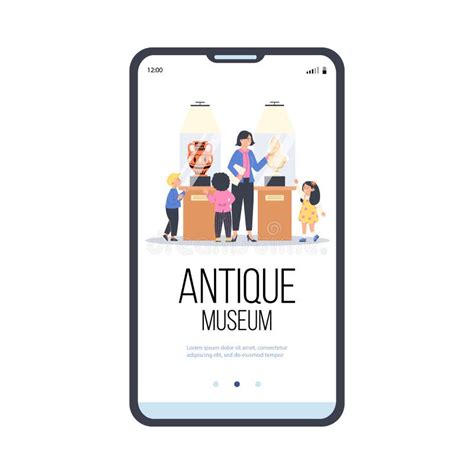 Antique Museum Mobile App Onboarding Page Template Flat Vector