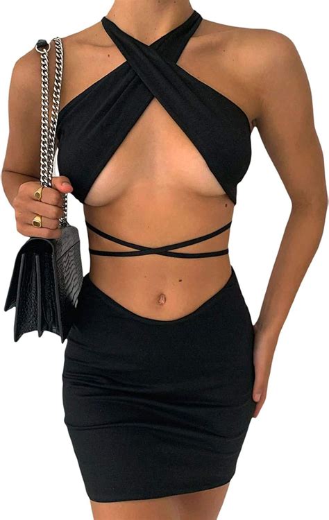Women S Sexy Halter Neck Cutout Crop Top Bandage Criss Cross Backless Cami Tank Tops Summer