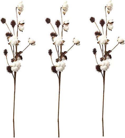 aisamco 3 pack cotton stems farmhouse decoration floral picks rustic style vase filler rustic