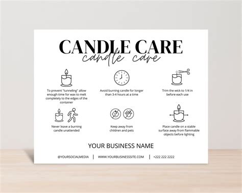 Minimalist Candle Care Card Template Diy Candle Care Instructions