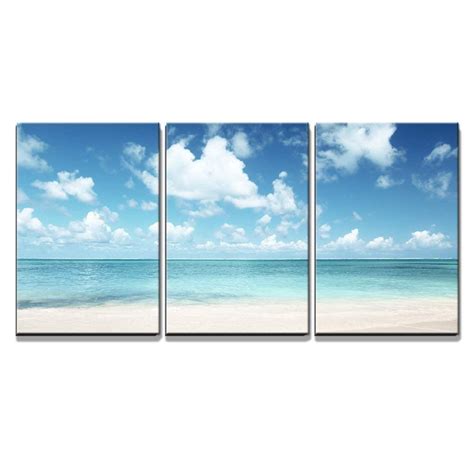 wall26 3 piece canvas wall art sand of beach caribbean sea modern home decor stretched and