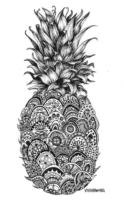 Pineapple Zentangle Black And White Pen Drawing Prints 700×1149