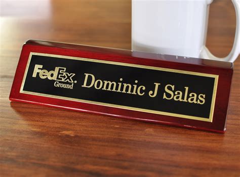 Executive Brass Name Plate With Logo, Piano Rosewood Finish 2