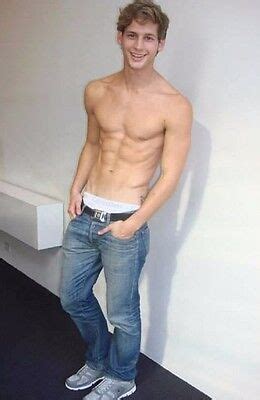 Shirtless Male Hunk Frat Guy Jock Cute Blond Dude Abs Jeans Guy Photo
