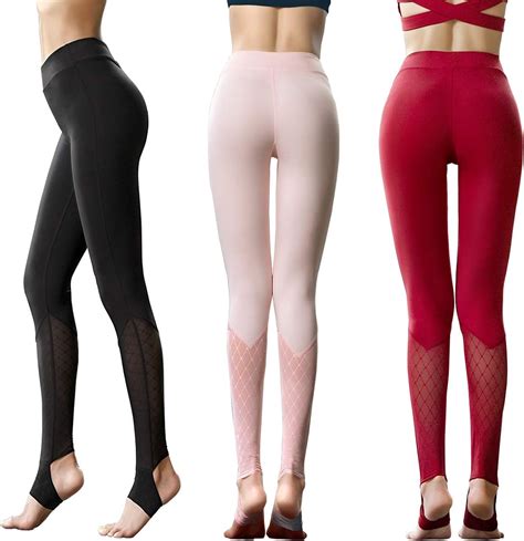Ksua Womens Mesh Yoga Leggings Stirrup Yoga Pants High Waist Tummy Control Workout