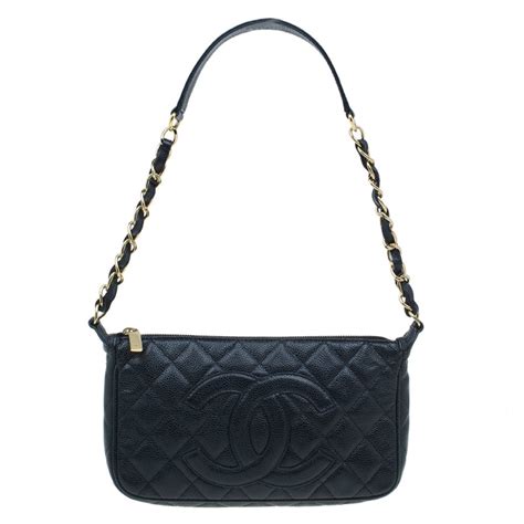 Chanel Black Quilted Caviar Leather Timeless Cc Shoulder Bag Chanel