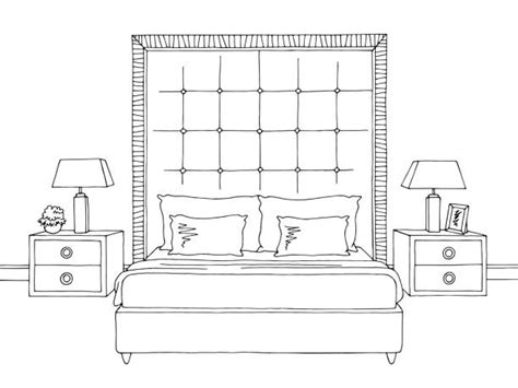 130 Bedroom Black White Graphic Interior Sketch Illustration Vector