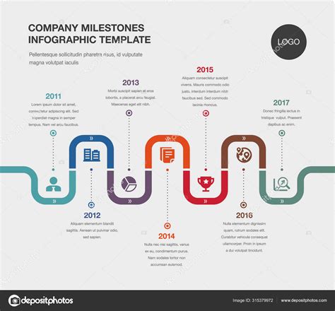 Business Infographic Company Milestones Timeline Template Solid Icons