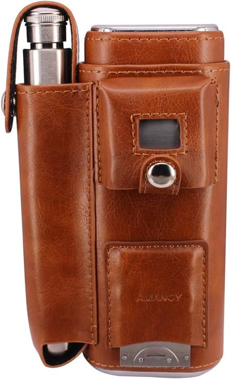 Amancy Elegant 2 Holder Brown Leather Portable Cigar Case