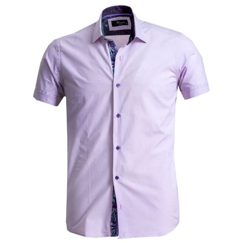 Light Purple Mens Short Sleeve Button Up Shirts Tailored Slim Fit