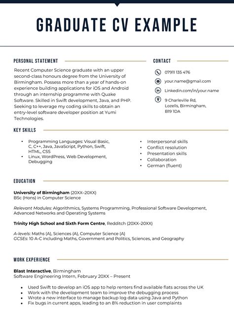 Graduate Cv Examples And Template Free Download