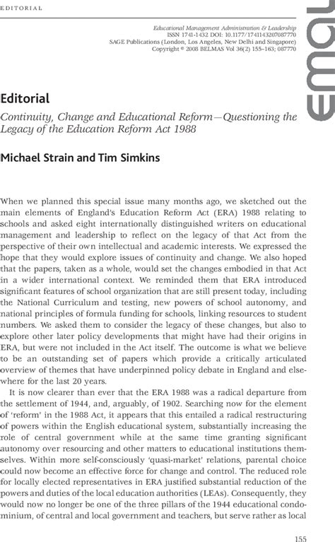 Continuity Change And Educational Reform—questioning The Legacy Of The