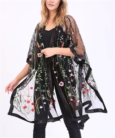 Take A Look At This Black Floral Embroidered Sheer Kimono Plus Too Today Dress Over Pants