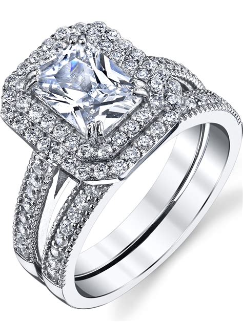 Women S 2 Carat Emerald Cut Sterling Silver Cubic Zirconia Wedding Ring Engagement Band Bridal