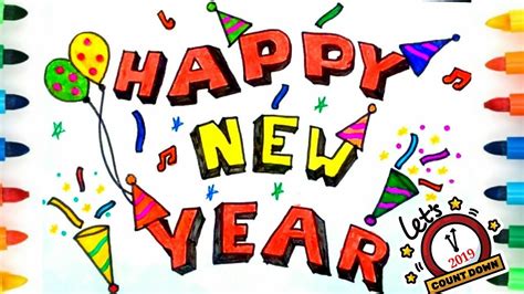 Assalamualaikum dan selamat sejahtera warga sgo sekalian. 2019|Happy new year drawing|How to draw HAPPY NEW YEAR ...