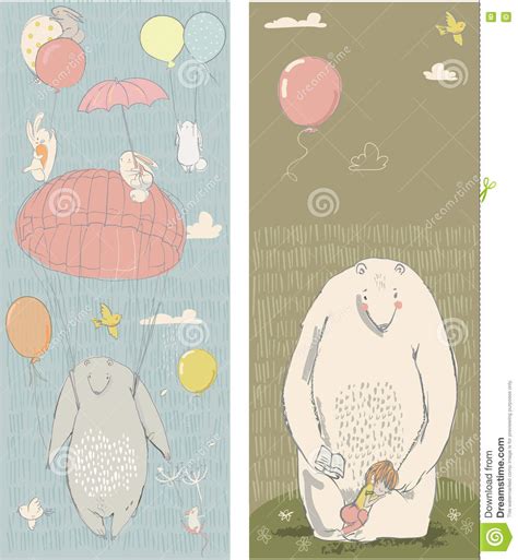 Cute Polar Bear Hares And Girl Stock Vector Illustration Of Animal
