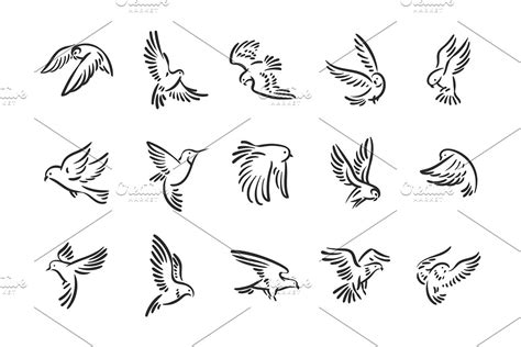 Flying Birds Icons Illustration Set Custom Designed Icons Creative