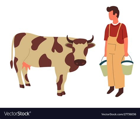 Farmer And Cow Farming And Livestock Animal Or Vector Image