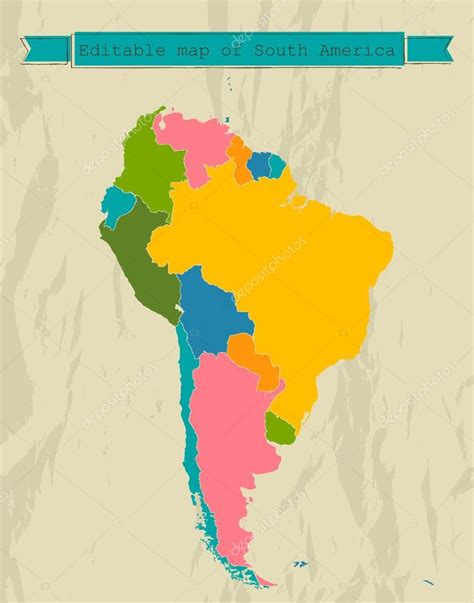 Mapa editável da América do Sul com todos os países Stock Vector by