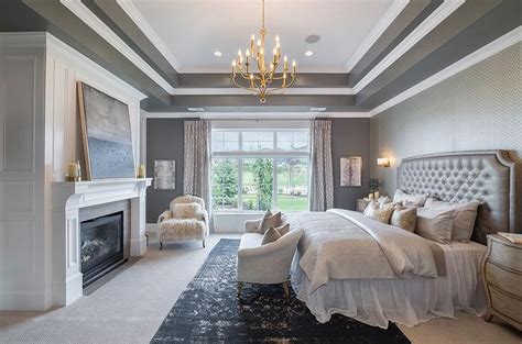 Gray Bedroom With Tray Ceiling Transitional Bedroom Remodel