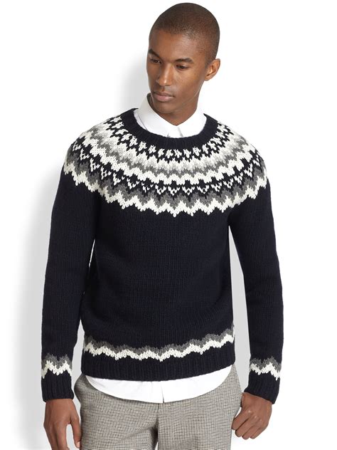 Vince Nordic Print Crewneck Sweater In Black For Men Lyst