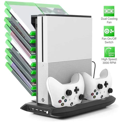 For Xbox One S Console Vertical Stand Dual Controller Charger Charging