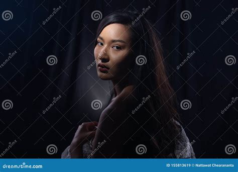 fashion asian woman tan skin black hair eyes stock image image of beautiful evening 155813619