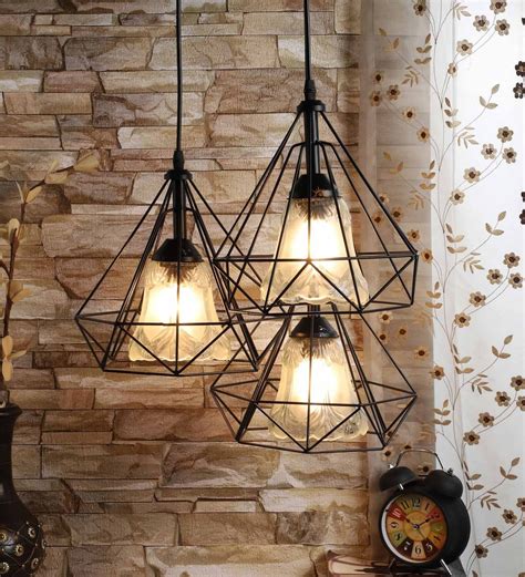 Buy Black Iron 3 Light Cluster Hanging Lamp By Decorativeray Online