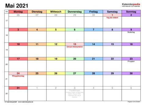 Kalender Mai 2021 Als Pdf Vorlagen