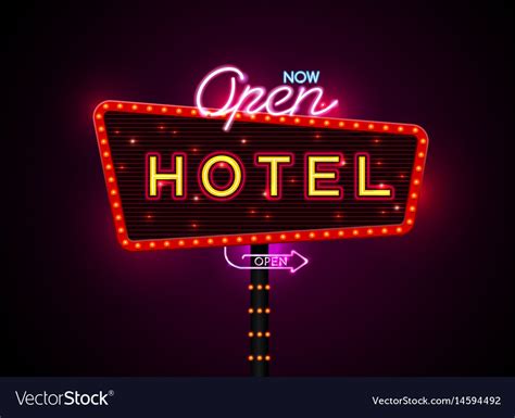 Hotel Sign Buib And Neon Royalty Free Vector Image