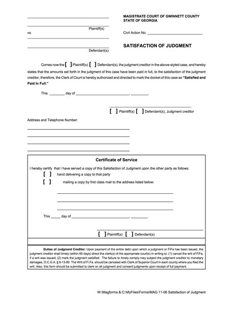 Satisfaction Of Judgment Georgia Fill And Sign Printable Template
