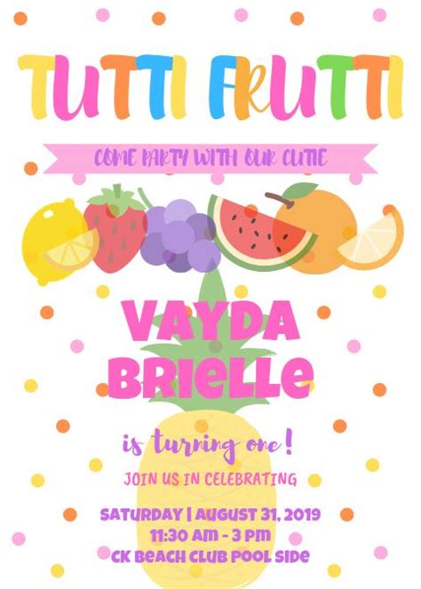 Tutti Frutti Birthday Invitation Made Using Canva Icon Made By Freepik