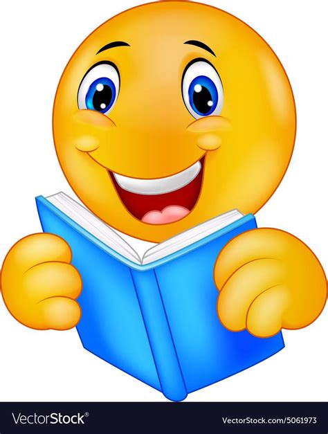Happy Smiley Emoticon Reading Book Vector Image On Vectorstock In 2020 Funny Emoticons Smiley