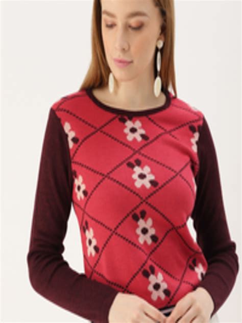 Buy Dressberry Women Red And Burgundy Self Design Sweater Sweaters For