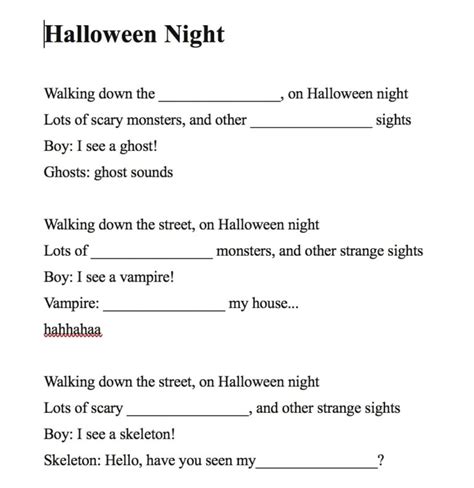 Printable Halloween Fill In The Blank Stories Printable Jd