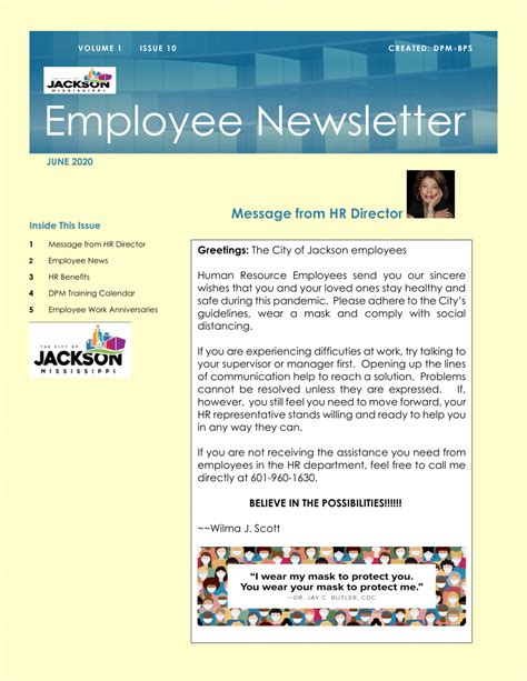 Personnel Department June 2020 Employee Newsletter Jackson Ms