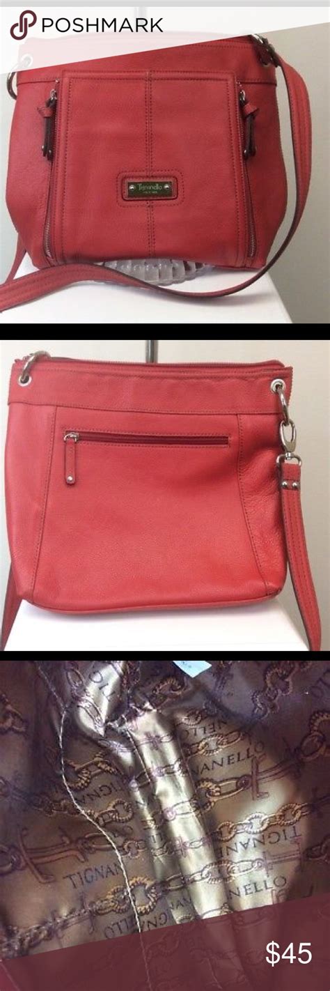 Womens Tignanello Handbag Red Genuine Leather Beautiful Preowned