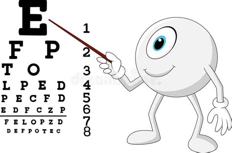 Cartoon Eye Ball Optician Pointing To Snellen Chart Ilustração Do Vetor
