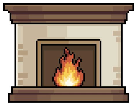 Pixel Art Fireplace With Fire Burning Fireplace Vector Icon For 8bit