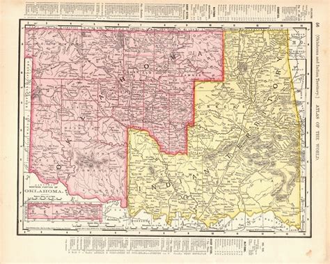 1898 Antique Oklahoma And Indian Territory Map Rand Mcnally Atlas Map