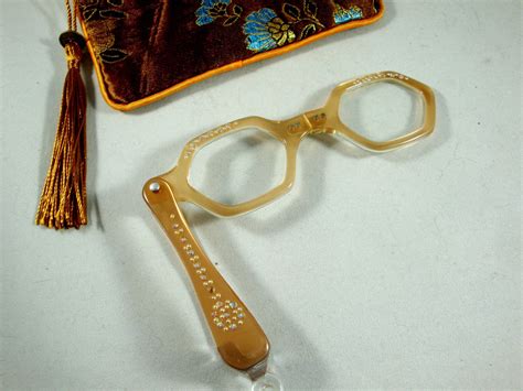 Lorgnette Folding Reading Glasses 1950 S Gold Magnifying Eyeglasses Mid Century Rhinestone
