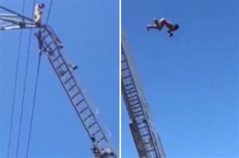 Mans Graphic Suicide Jumping Off Electricity Pylon Streamed Live Online Daily Star