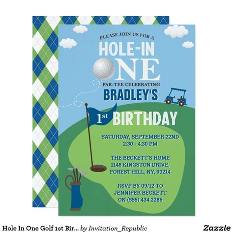 Hole In One Golf 1st Birthday Invitation 1st Birthday