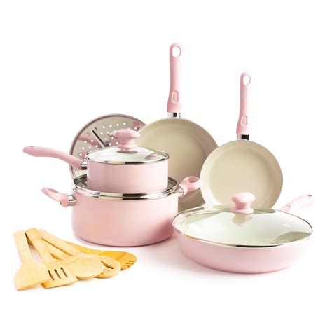 Greenlife Diamond Healthy Ceramic Nonstick Cookware Pots And Pans Set 14 Piece Pink Walmart