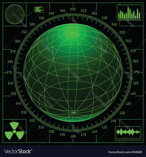 The radar system transmits pulses or continuous waves of electromagnetic radiation, a small portion of which backscatter off targets (intended or otherwise) and return to the radar system. Radar screen with digital glob Royalty Free Vector Image