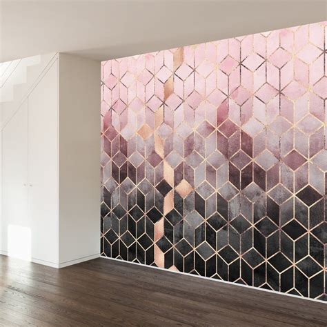 3d Cubes Wall Mural Pink Gray Gradient Cubes Textured Wallpaper Wall